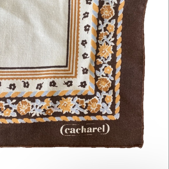 Set of 3 Cacharel Cloth Napkins Brown Beige Floral Square Fabric Boho- Used - Picture 3 of 6